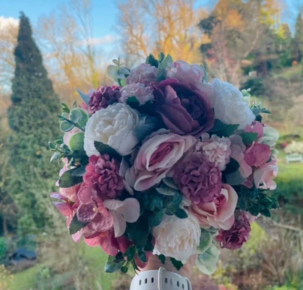 Lilac / blush pink and white artificial wedding flowers / aisle floor displays / table display