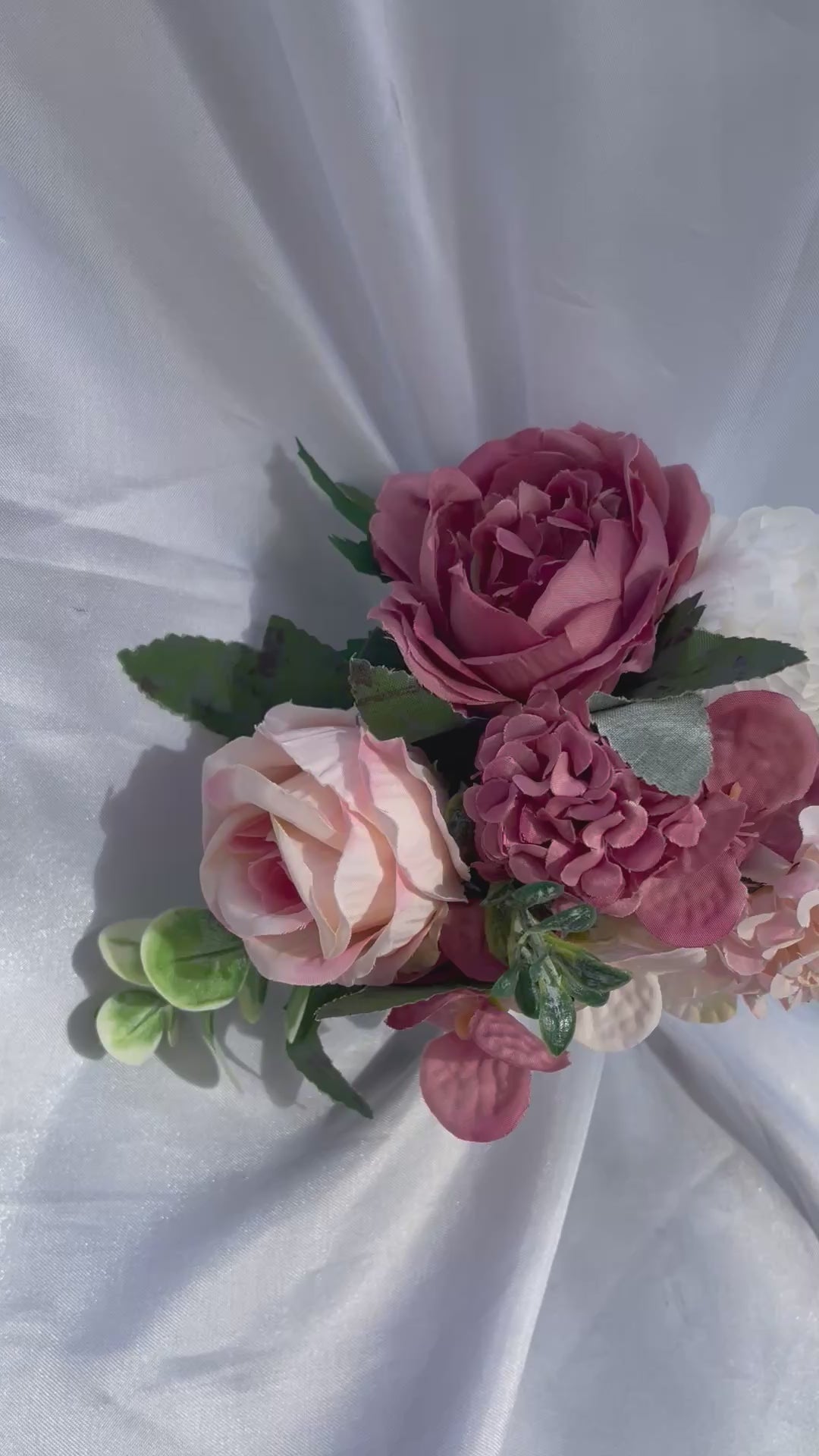 Blush Rose and white artificial pew end