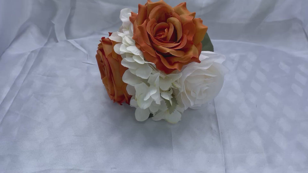 Burnt Orange and white tone small bridal posey - 6 inches
