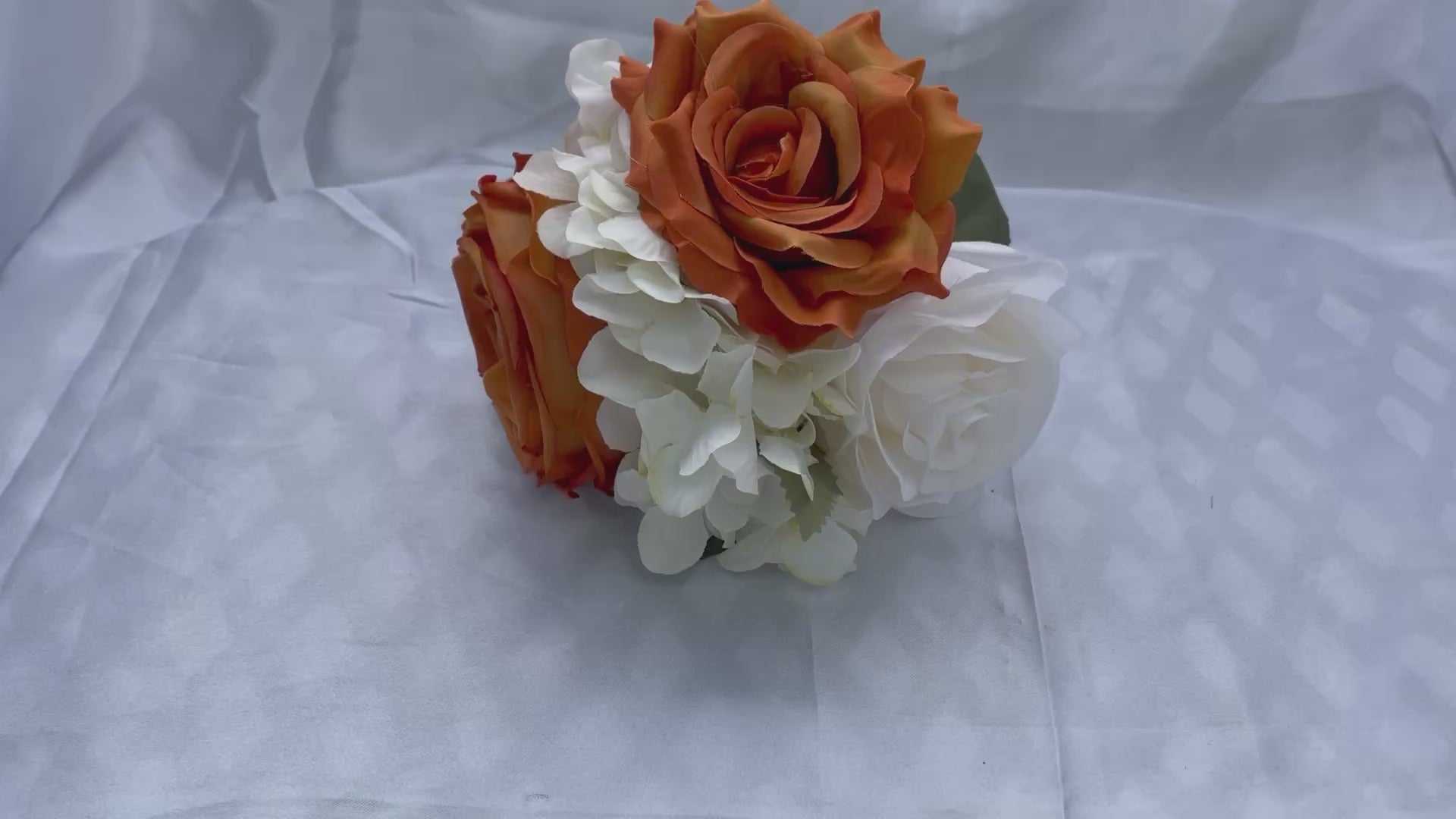 Burnt Orange and white tone small bridal posey - 6 inches